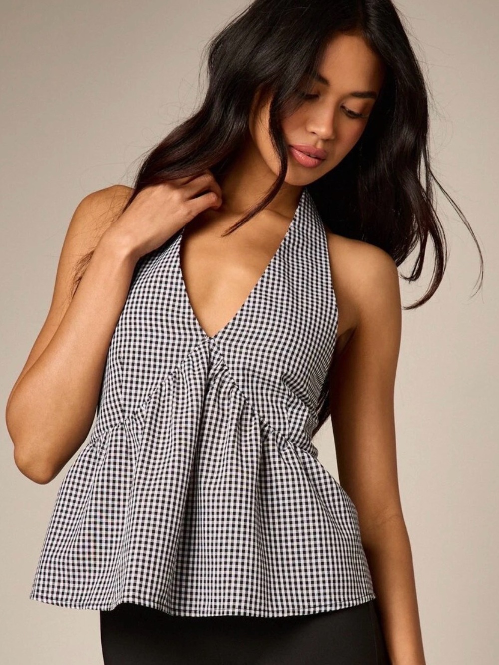 Missguided Black & White Gingham Halter Tank Top